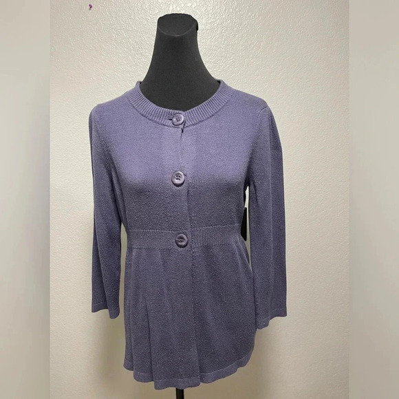 VINTAGE Ann Taylor Purple Knit Crewneck Cardigan Large - Picture 1 of 6